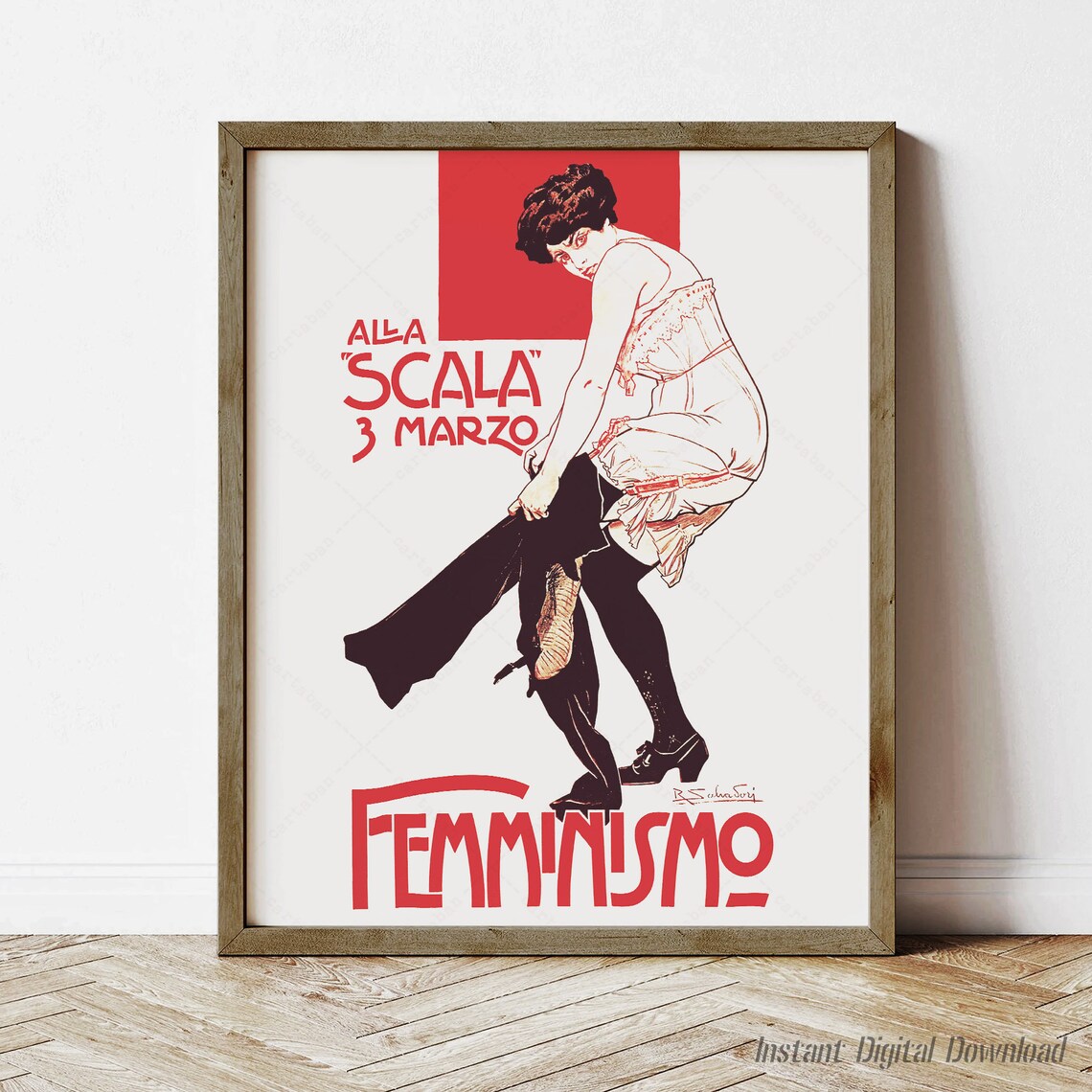Vintage Italian Femminismo Alla Scala 3 Marzo Art Nouveau Poster