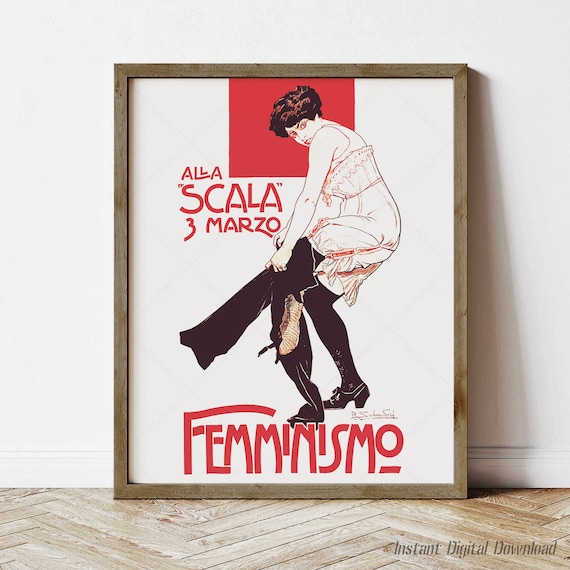 Vintage Italian Femminismo Alla Scala 3 Marzo Art Nouveau Poster
