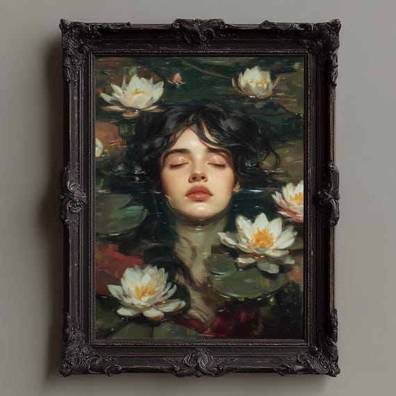 Victorian Ophelia Wall Art Dark Academia Antique Gothic Painting Style For Vintageinspired Decor