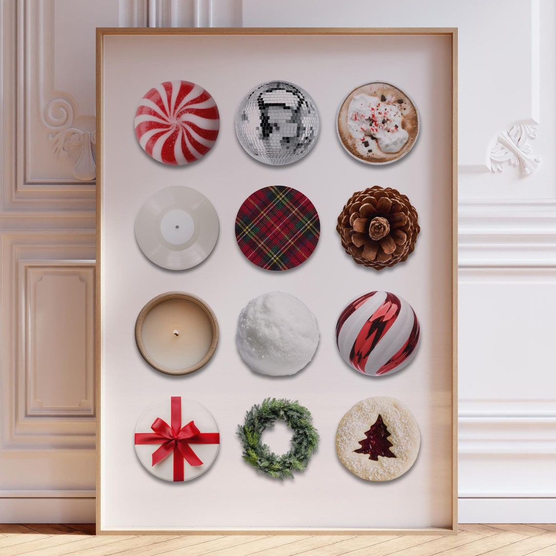 Christmas Circles Collage Cocoa Peppermint Pinecone Wall Art - Image 4