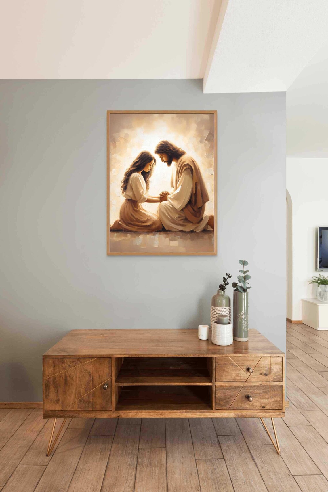 Comfort In Him, Jesus Hugging Girl Art Print - Image 3