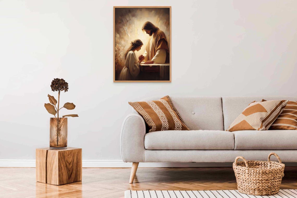 Jesus Holding Young Woman's Hand At Table In Soft Light Faith Poster - Image 5