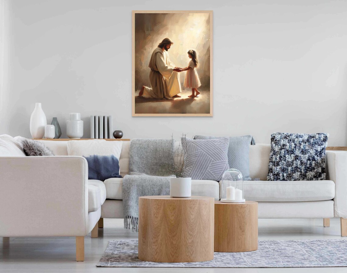 Gentle Saviour Jesus With Girl Christian Art Print - Image 6