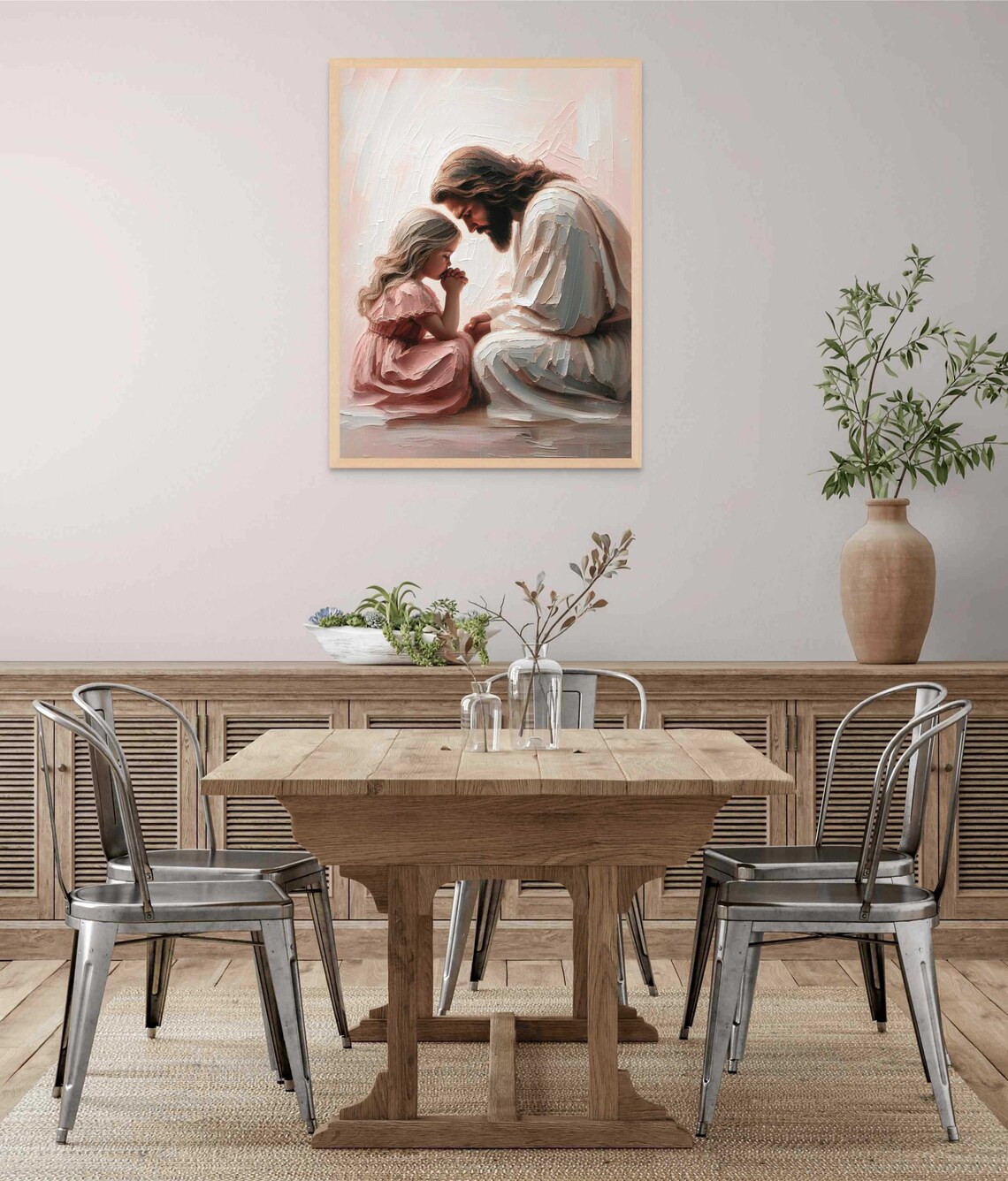 Jesus Praying With Little Girl In Pink Dress Soft Impasto Art Poster - Image 6