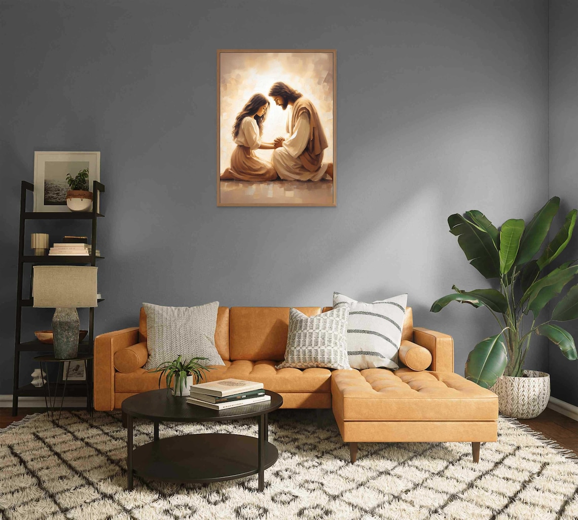 Comfort In Him, Jesus Hugging Girl Art Print - Image 2