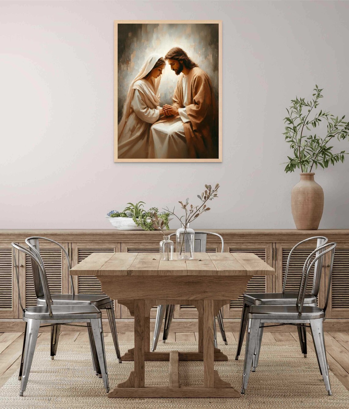 Jesus And Veiled Woman Holding Hands With Heads Bowed In Grace Poster - Image 5