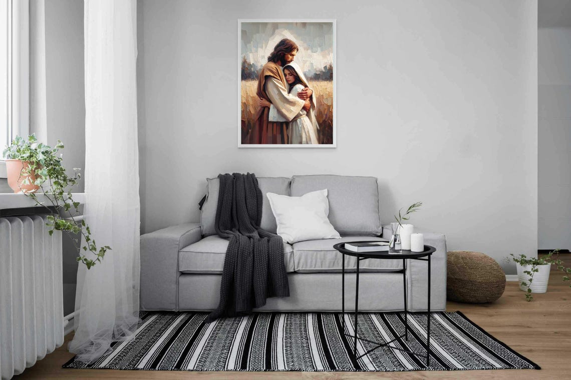 Flowing Faith Christian Painting Jesus With Girl Picture Of Christ Lds Art Bible Prints Jesus With Woman Picture Of Jesus Christ Png - Image 4