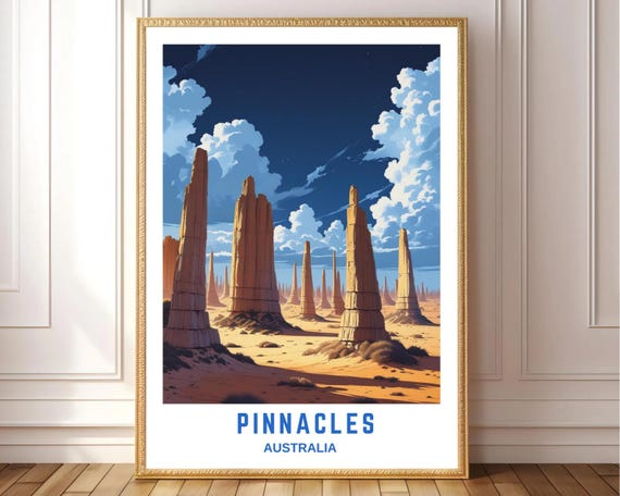 Pinnacles Desert Australia Wall Art Print Vintage Style Travel Poster Outback Landscape Artwork Decor