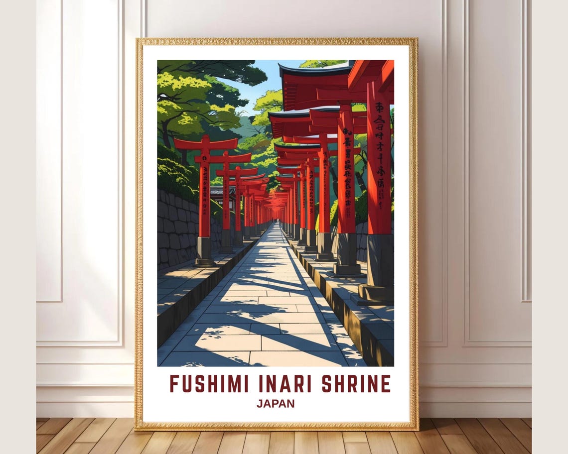 Fushimi Inari Shrine Japan Red Torii Gate Path Kyoto Art Poster