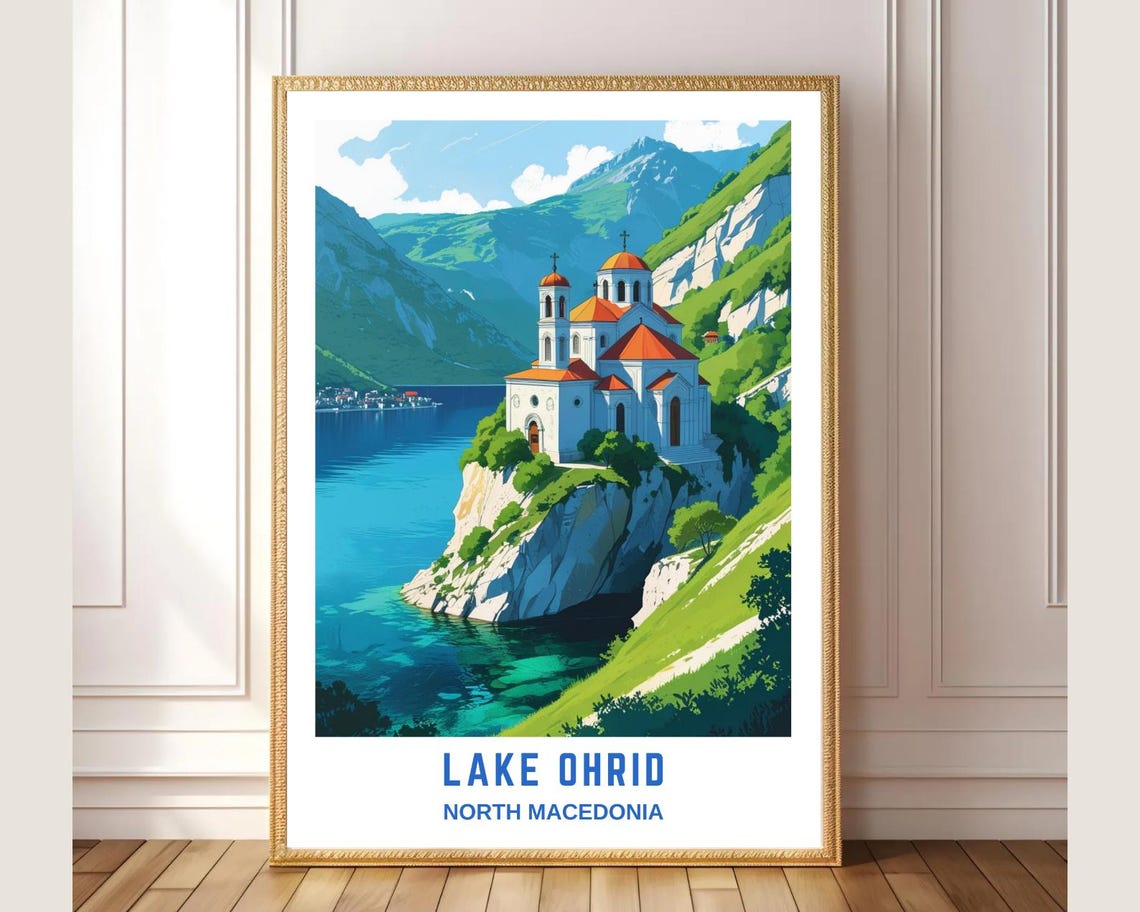 Lake Ohrid North Macedonia Cliffside Monastery Church Lake Poster