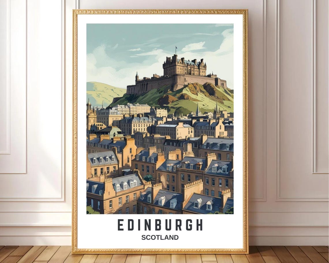 Edinburgh Scotland Castle Above Old Town Rooftops Scene Poster
