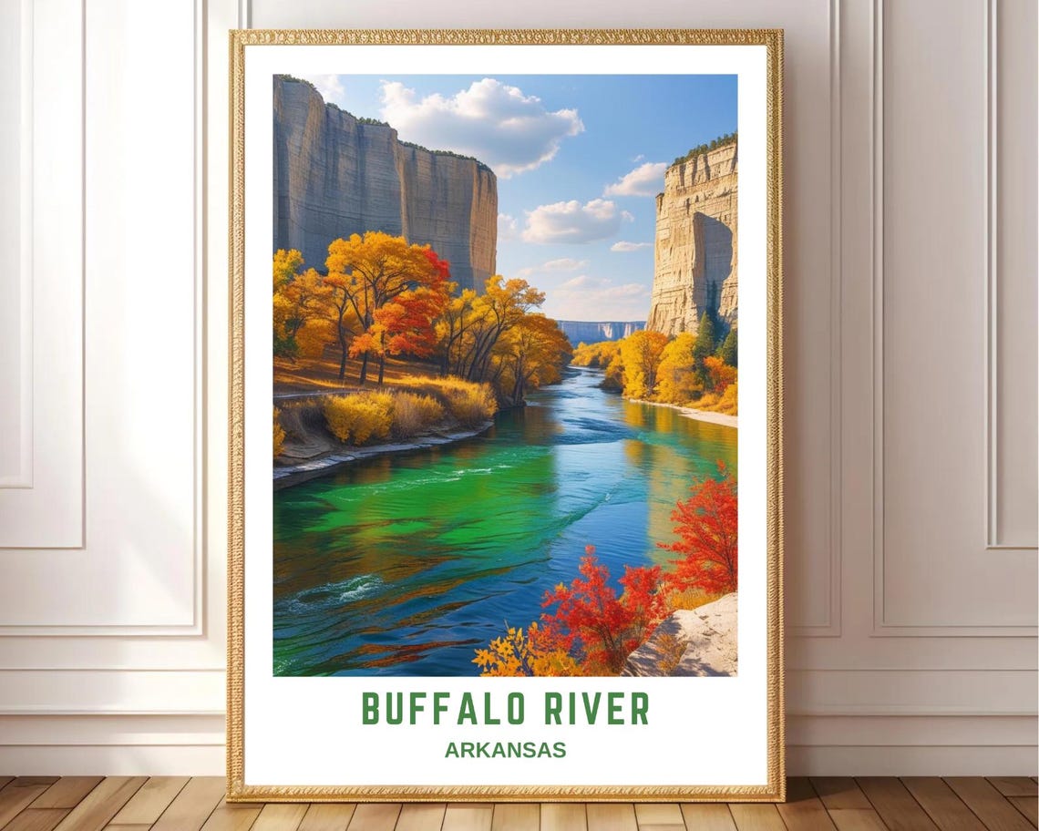 Buffalo River Arkansas Autumn Canyon River Cliffs Travel Poster