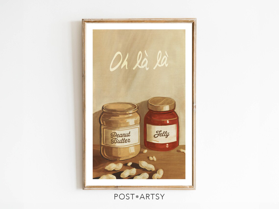 Oh La La Peanut Butter Jelly Jars Vintage Kitchen Still Life Poster
