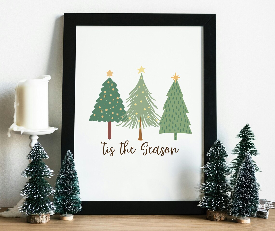 Tis the Season Christmas Trees Minimalist Green Holiday Wall Art - Image 4
