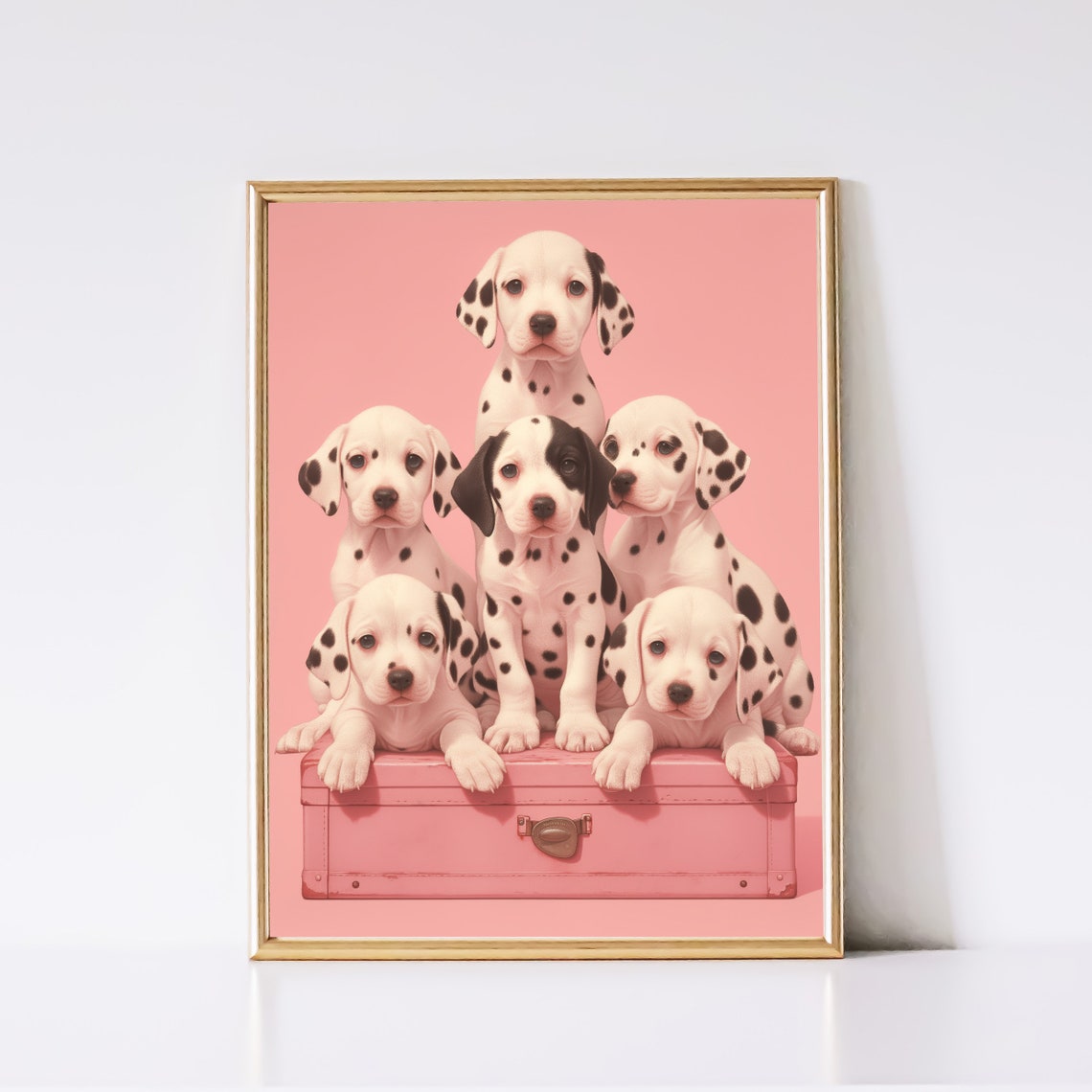 Adorable Dalmatian Puppies Stacked on a Pink Suitcase Poster - Image 2