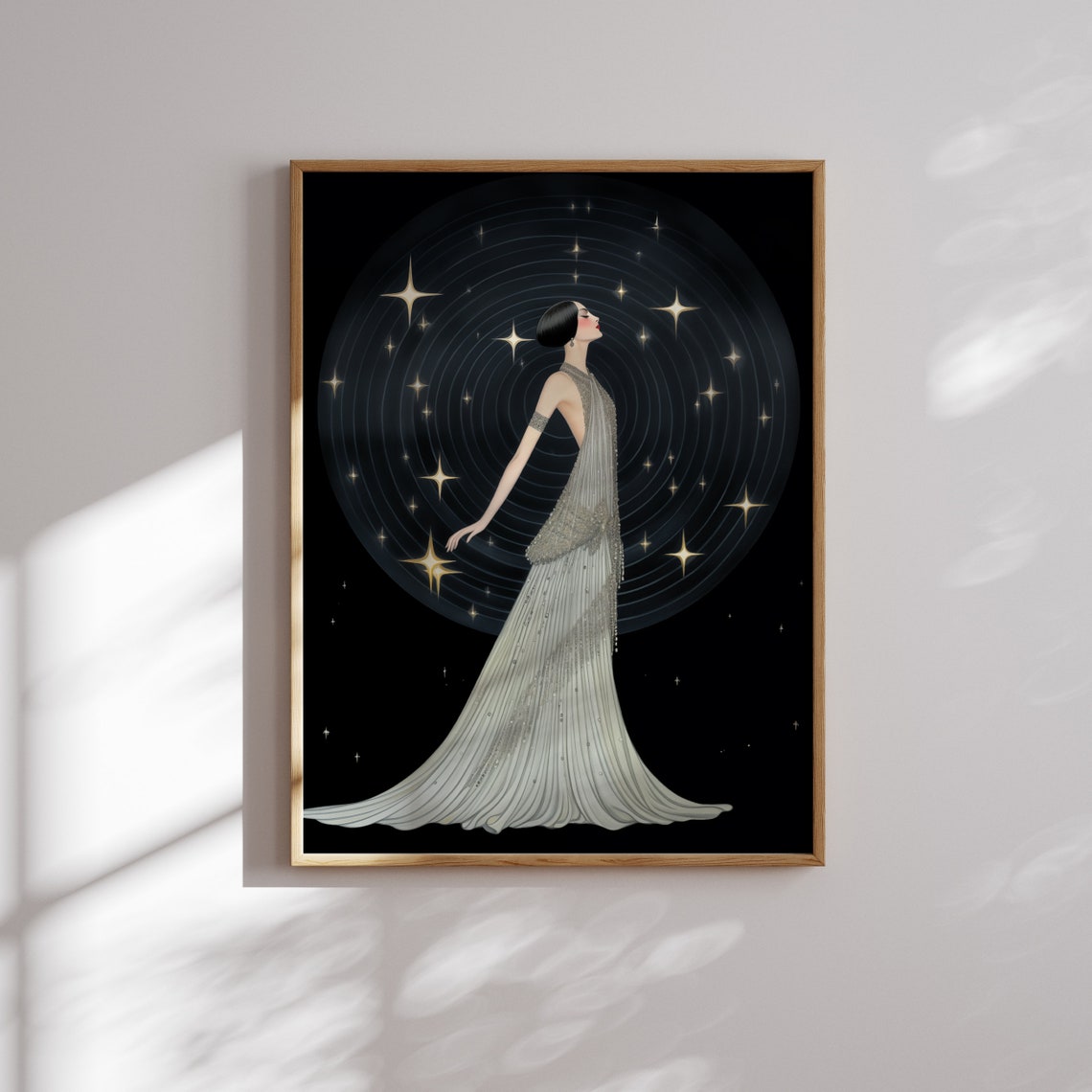 Art Deco Wall Art Vintage Poster Girl In The Night Starry Sky Roaring 20s Art Print - Image 2