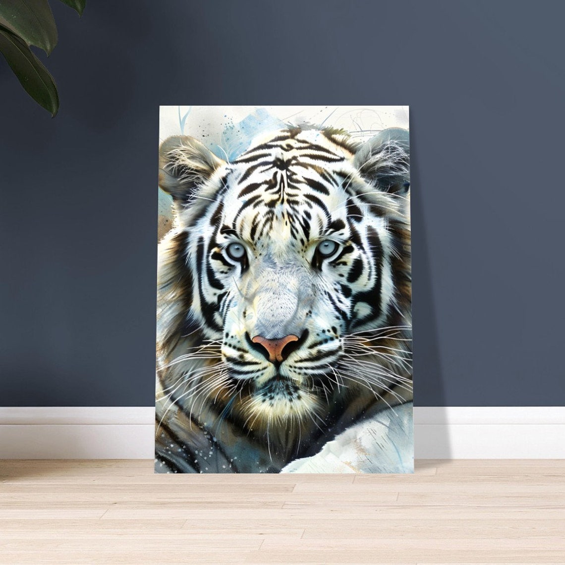 White Tiger Close Up With Blue Eyes Watercolour Animal Poster - Image 4