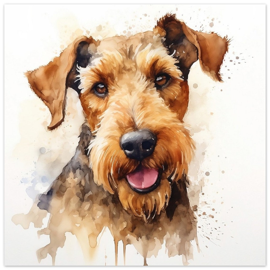 Welsh Terrier Face Watercolour Portrait Warm Brown Dog Art Poster