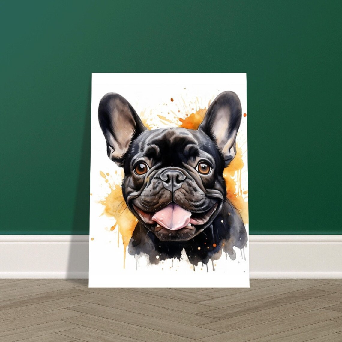 Joyful Black French Bulldog Grin Watercolour Cute Dog Portrait Poster - Image 4