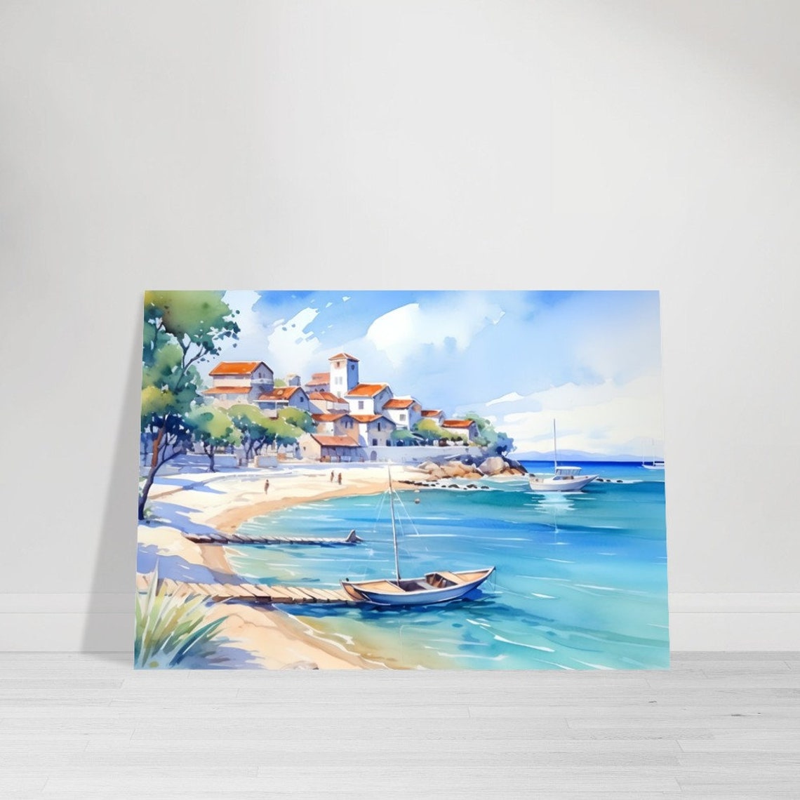 Sunny Seaside Town Harbour Boats Watercolour Coastal Holiday Poster - Image 2