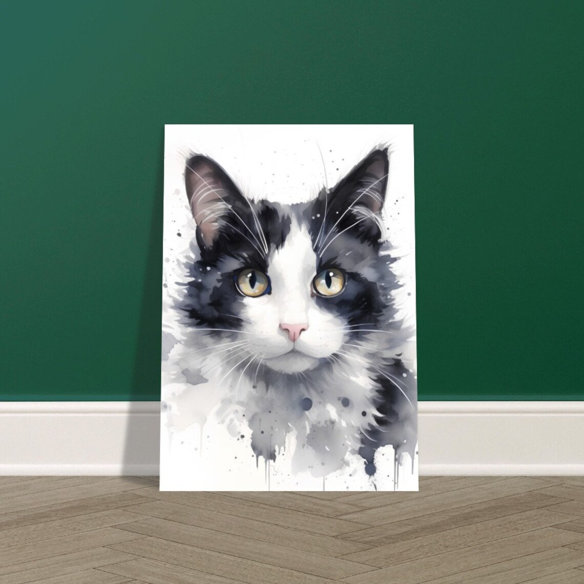 Cat Watercolour Painting Poster, Black And White - Image 3
