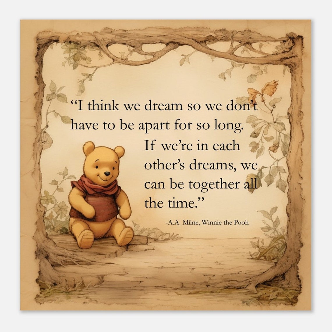 Winnie the Pooh Dream Together Tree Border Classic Quote Poster - Image 2