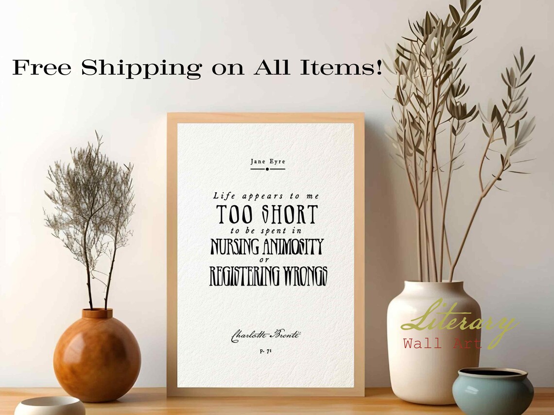 Jane Eyre Vintage Book Page Art Print, Life Appears Too Short