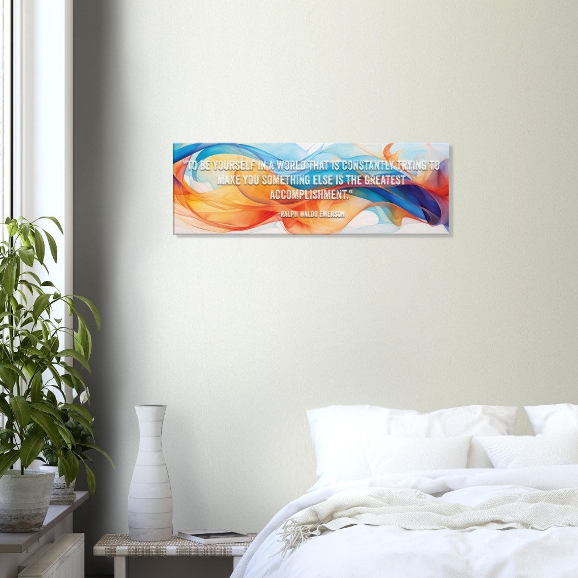 Ralph Waldo Emerson Be Yourself Quote Colorful Waves Panoramic Poster - Image 3