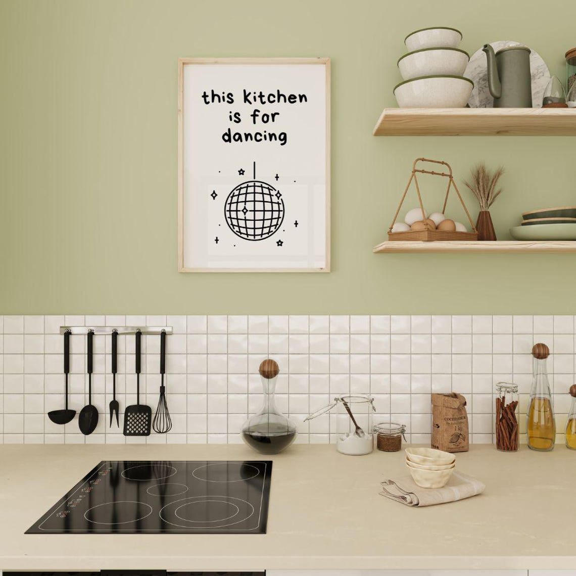 This Kitchen Is for Dancing Disco Ball Doodle Quote Kitchen Poster - Image 2