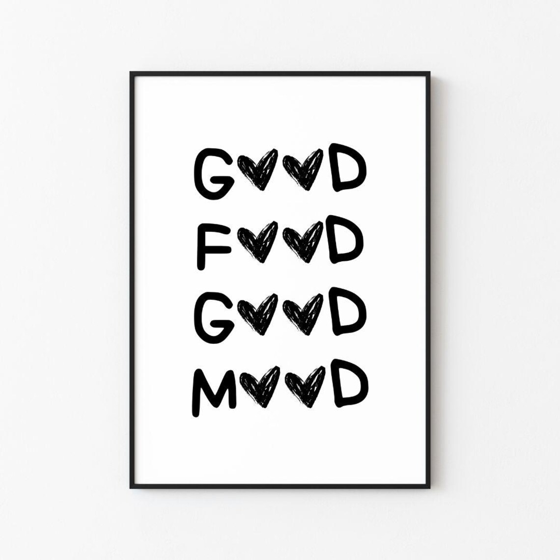 Good Food Good Mood Heart Letters Fun Typography Kitchen Poster