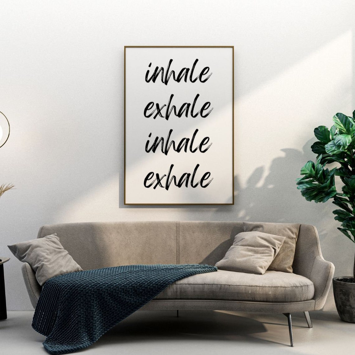 Inhale Exhale Script Minimalist Mindfulness Yoga Decor Poster - Image 2