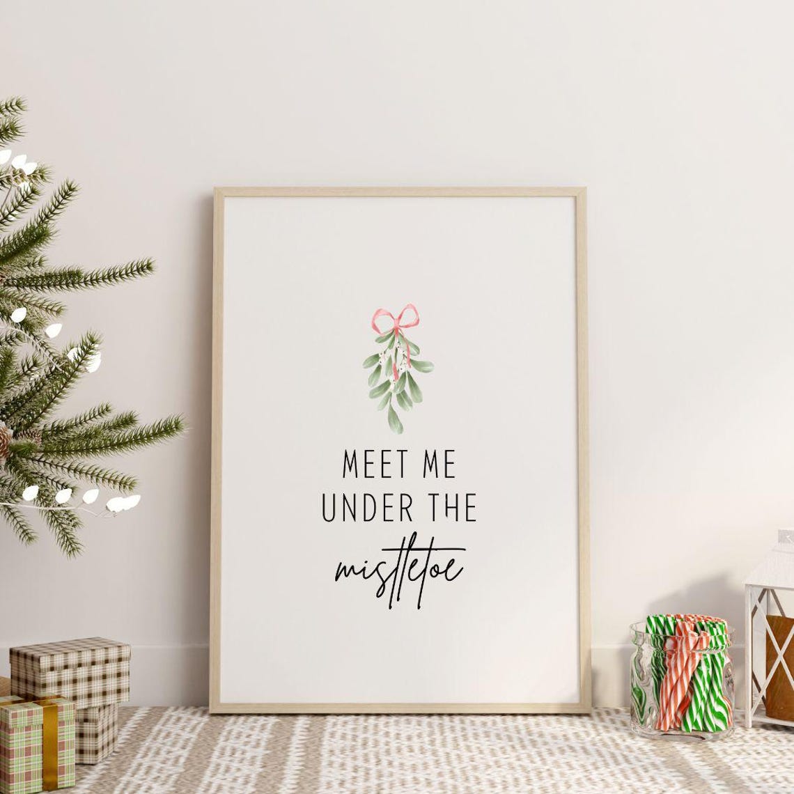 Meet Me Under The Mistletoe Christmas Quote Watercolor Poster