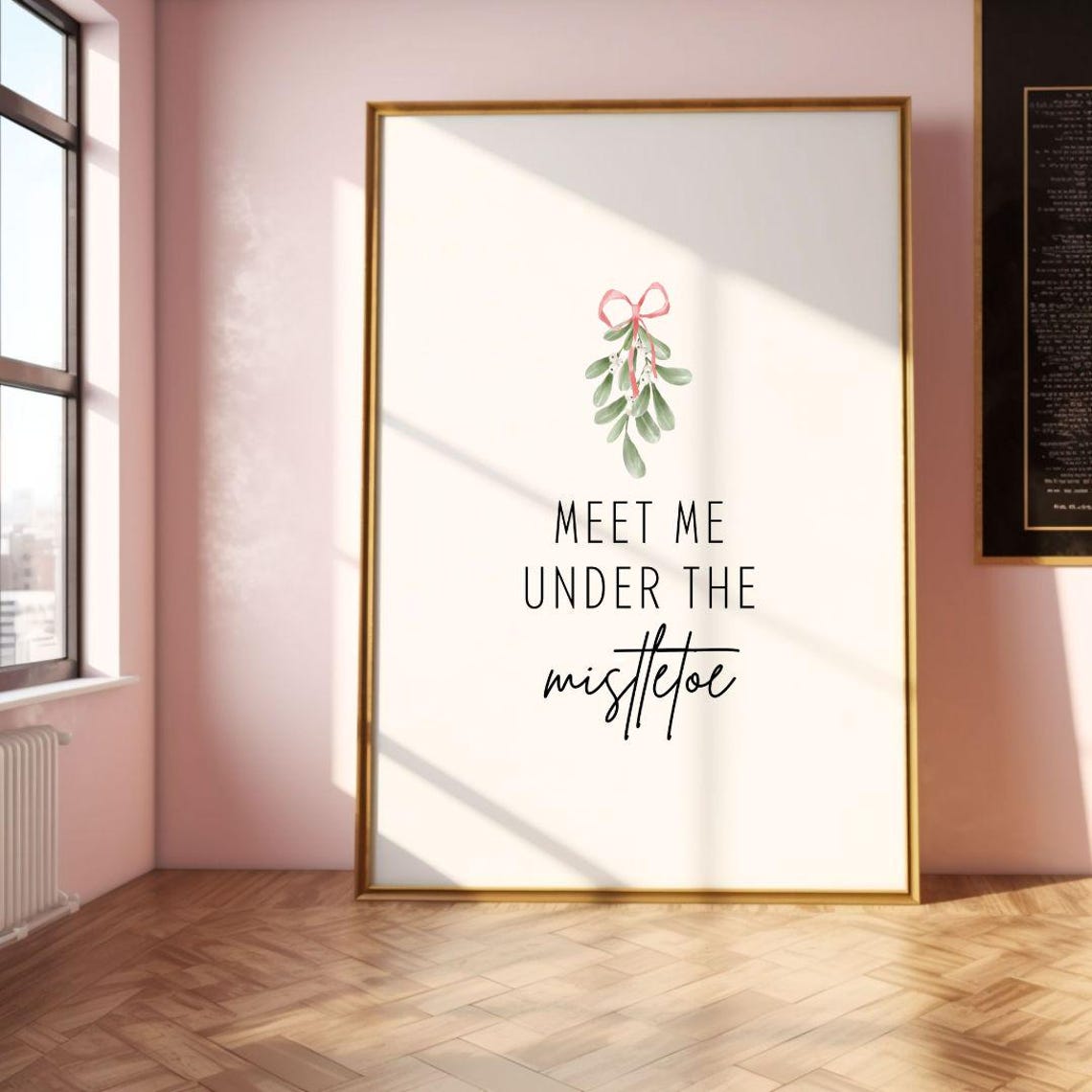 Meet Me Under The Mistletoe Christmas Quote Watercolor Poster - Image 2