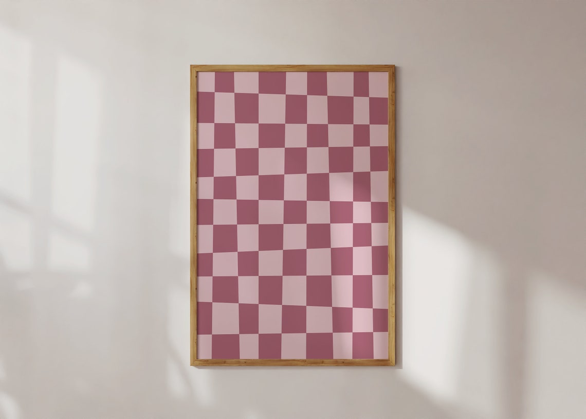 Raspberry Pink Checkerboard Fun Bold Retro Pattern Art Poster - Image 2