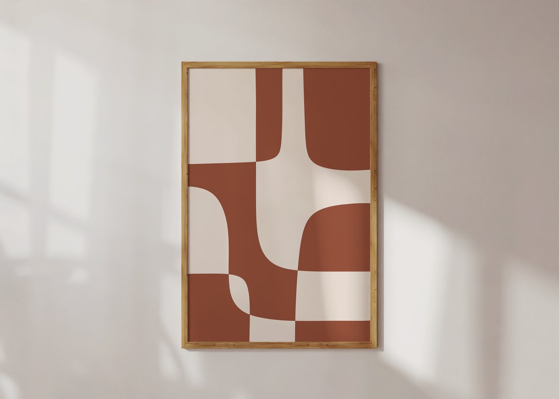 Burnt Orange Geometric Puzzle Blocks Abstract Retro Style Poster