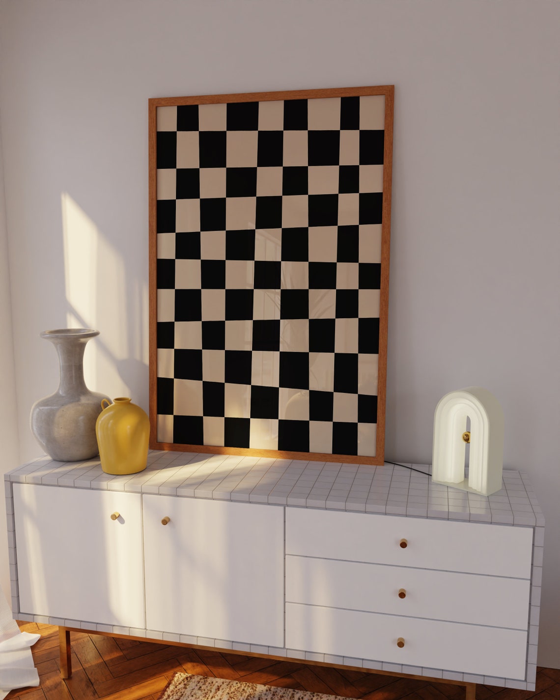 Black Cream Checkerboard Bold Contrast Modern Graphic Art Poster - Image 3