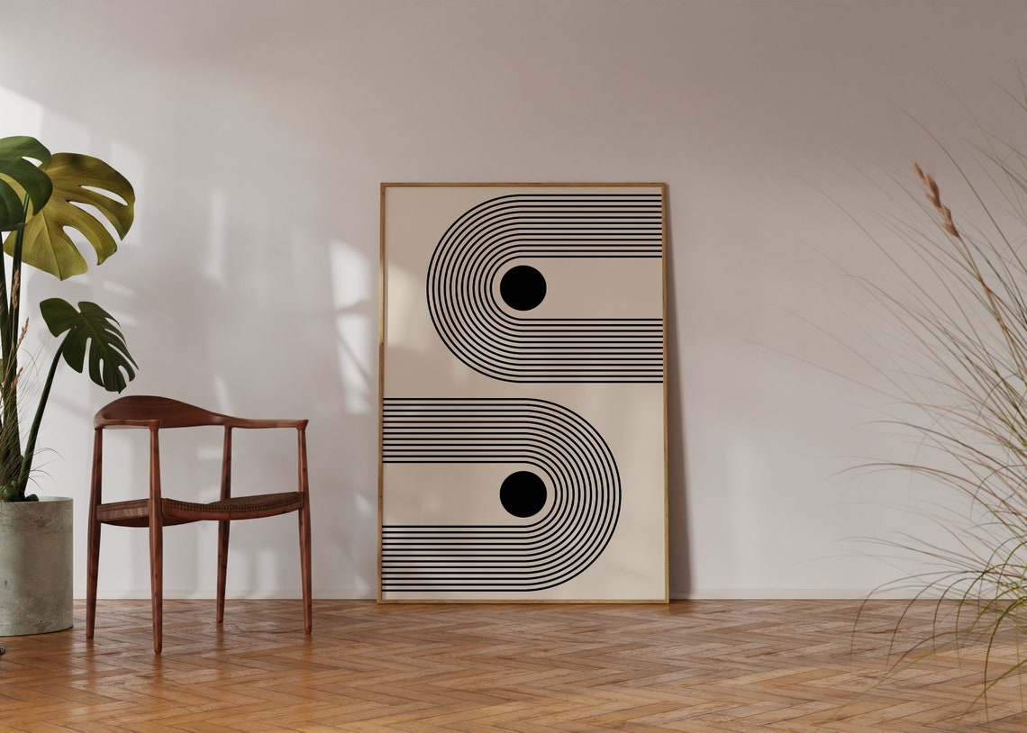 Monochrome S Curve Striped Lines Twin Dot Minimalist Zen Poster - Image 4