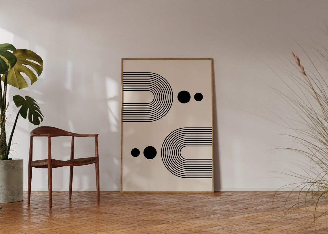 Monochrome Double Arch Striped Circles Mid Century Modern Poster - Image 3