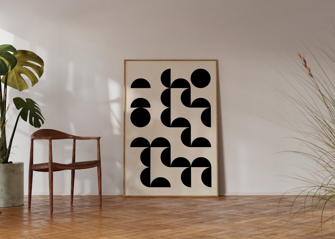 Black Half Circle Mosaic Modern Minimalist Geometric Art Poster - Image 2