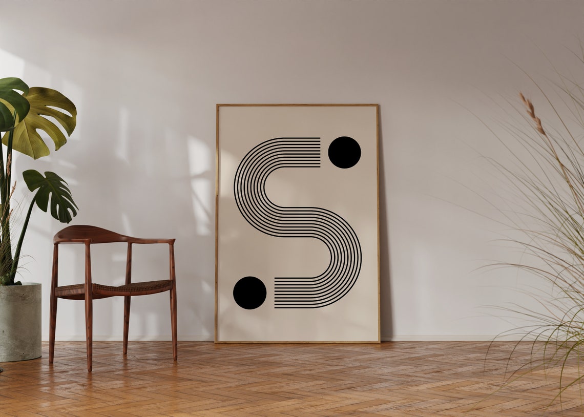 Monochrome S Shape Striped Lines Two Dot Japandi Minimalist Poster - Image 4