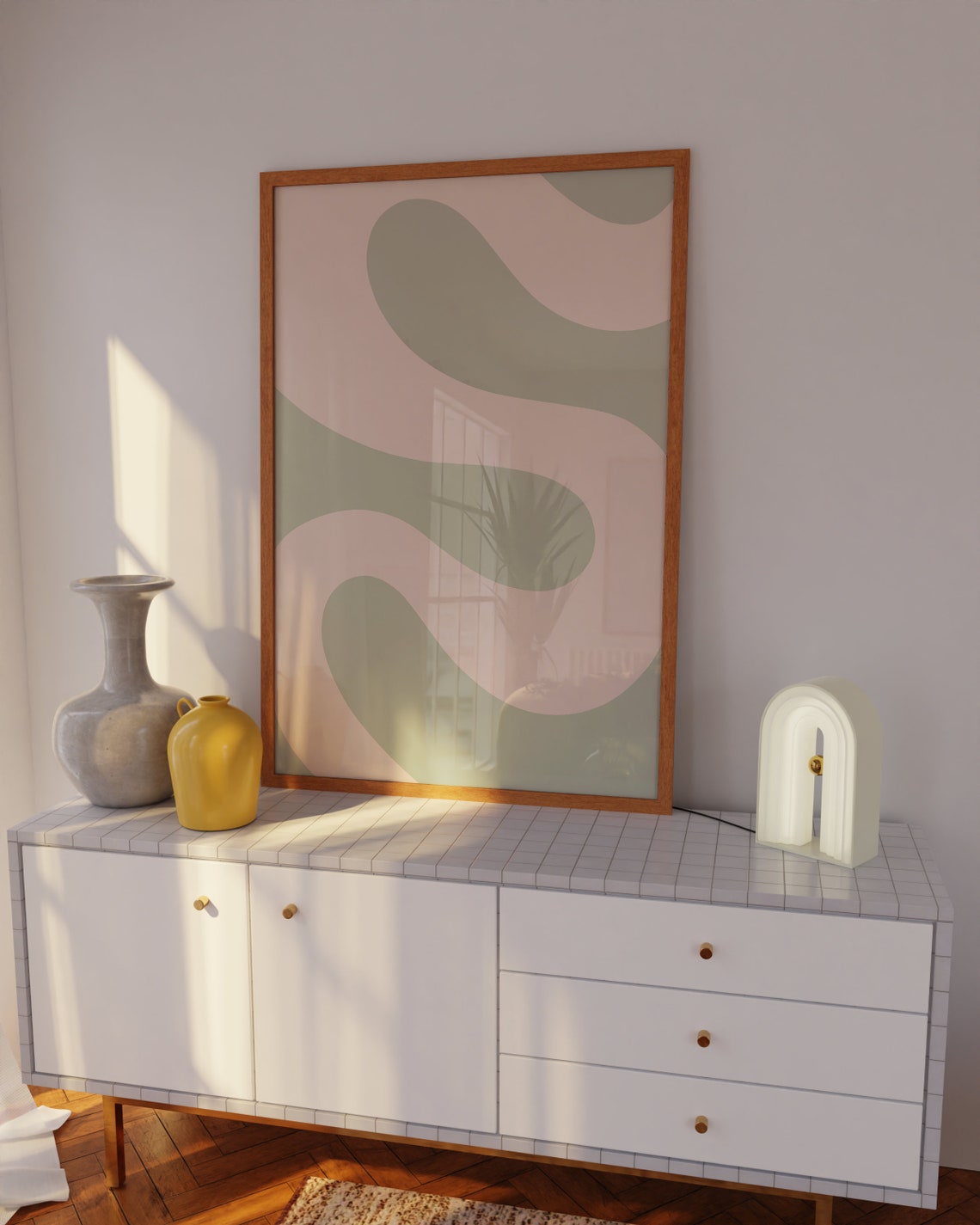 Sage Green Wavy Curves Abstract Minimalist Soft Style Wall Poster - Image 3