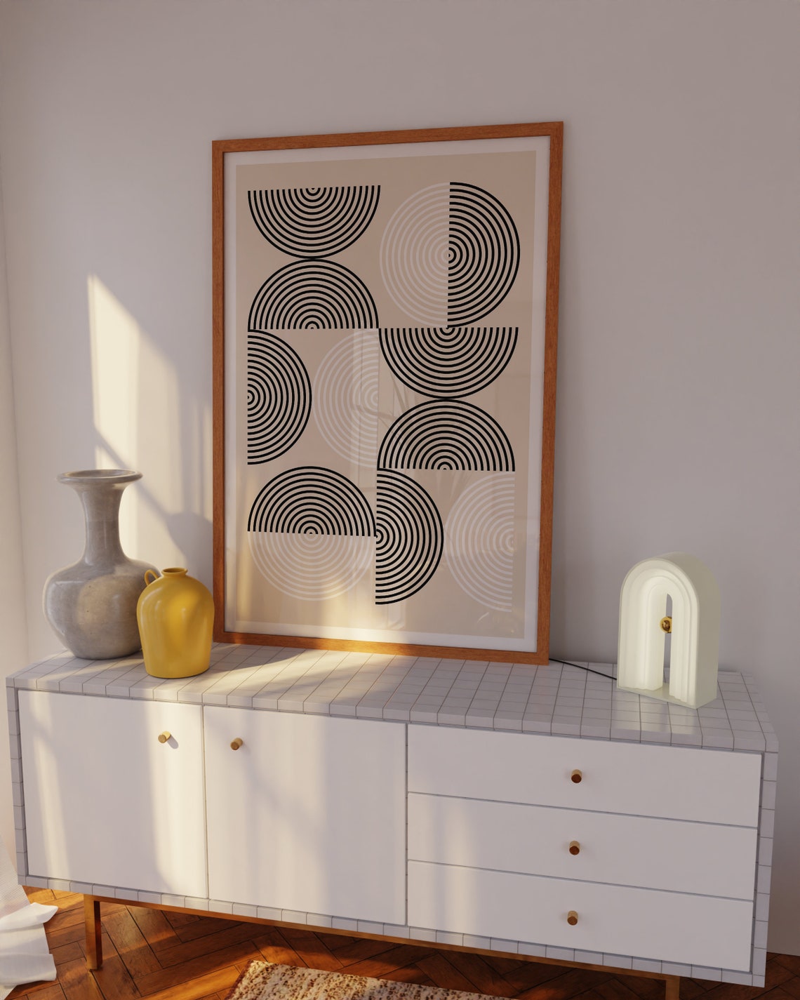 Mid Century Modern Concentric Arcs Bauhaus Style Wall Poster - Image 4