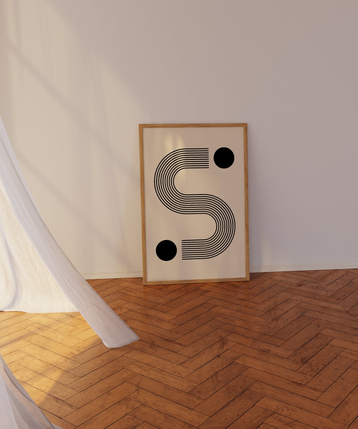 Monochrome S Shape Striped Lines Two Dot Japandi Minimalist Poster - Image 2