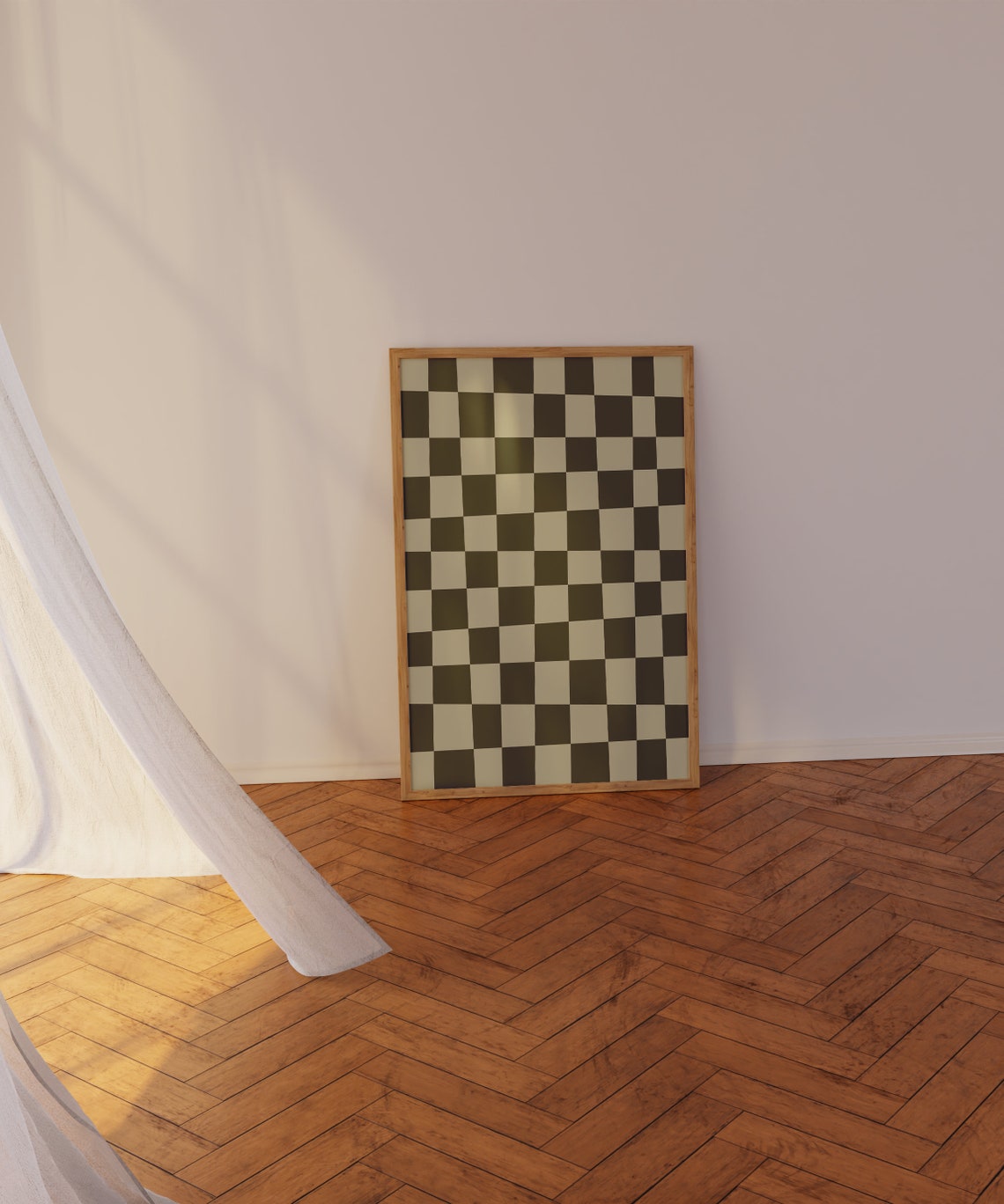 Olive Green Checkerboard Bold Earthy Retro Pattern Art Poster - Image 2