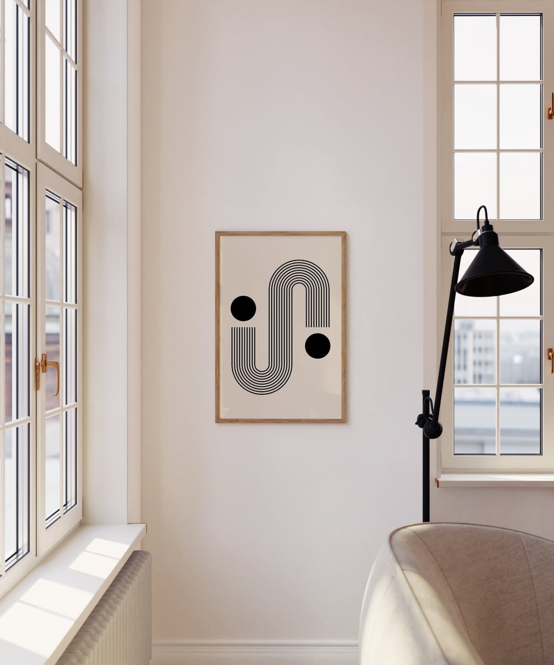 Mid Century Modern Hook Arch Striped Duo Dot Abstract Poster - Image 4