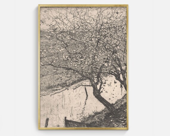 River Sketch Vintage Tree Drawing Poster Print