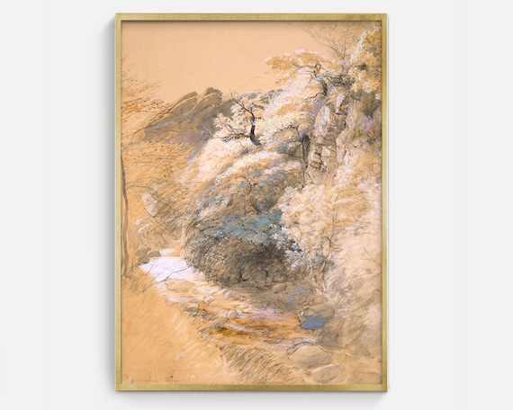 Vintage Desert Sketch Antique Landscape Drawing Art