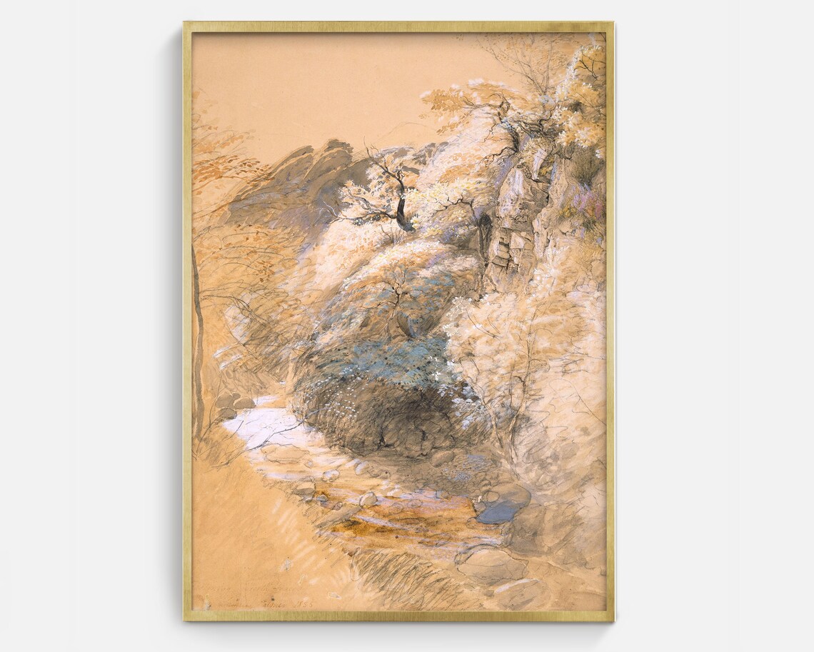 Vintage Desert Sketch Antique Landscape Drawing Art