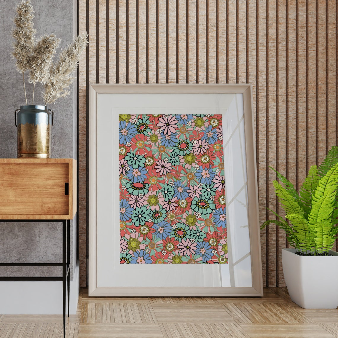 Retro Floral Pattern Art Print, 60s 70s Retro - Image 4