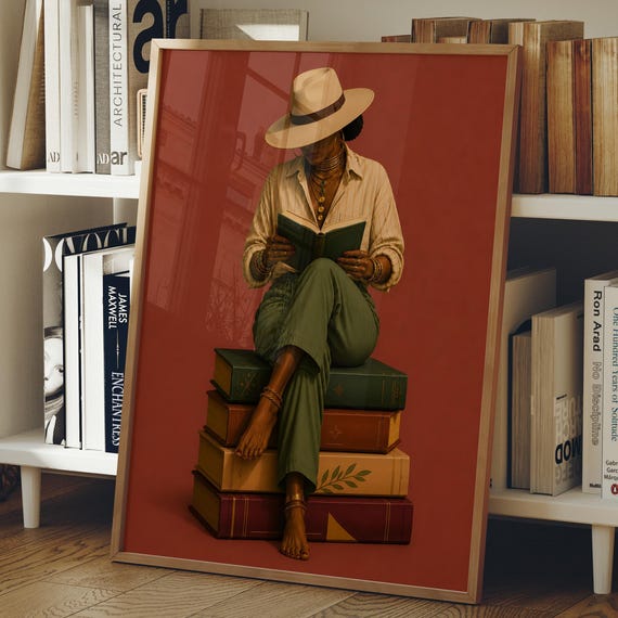 Afrocentric Wall Art Maximalist Book Lover Gift Printable Dopamine Decor Digital Download